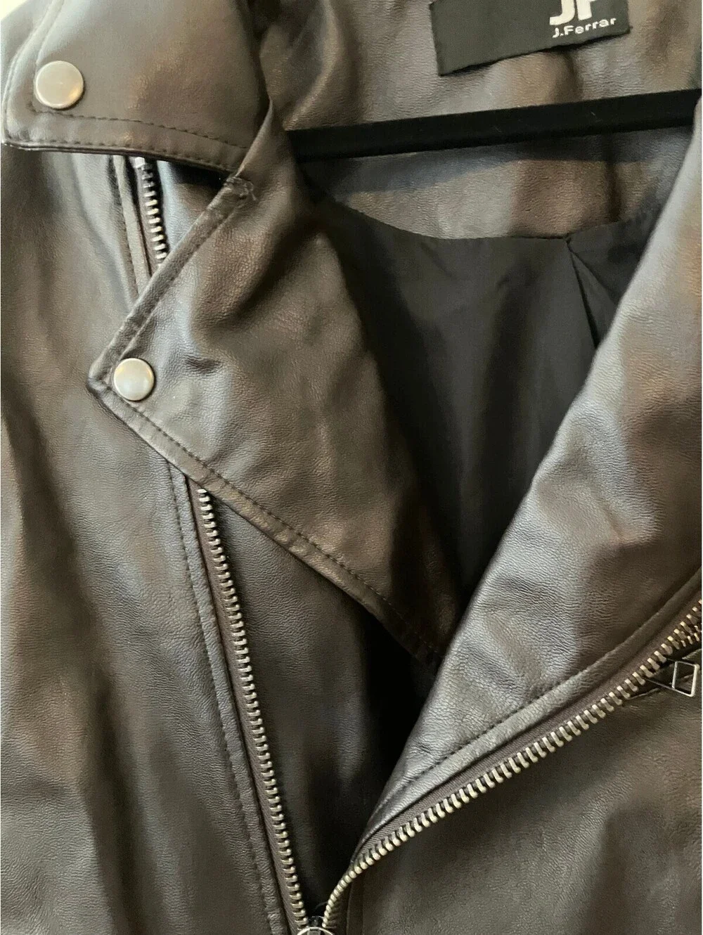 J.Ferrar Mens XL Black Faux Moto Jacket Asymmetric Zip Biker Jacket